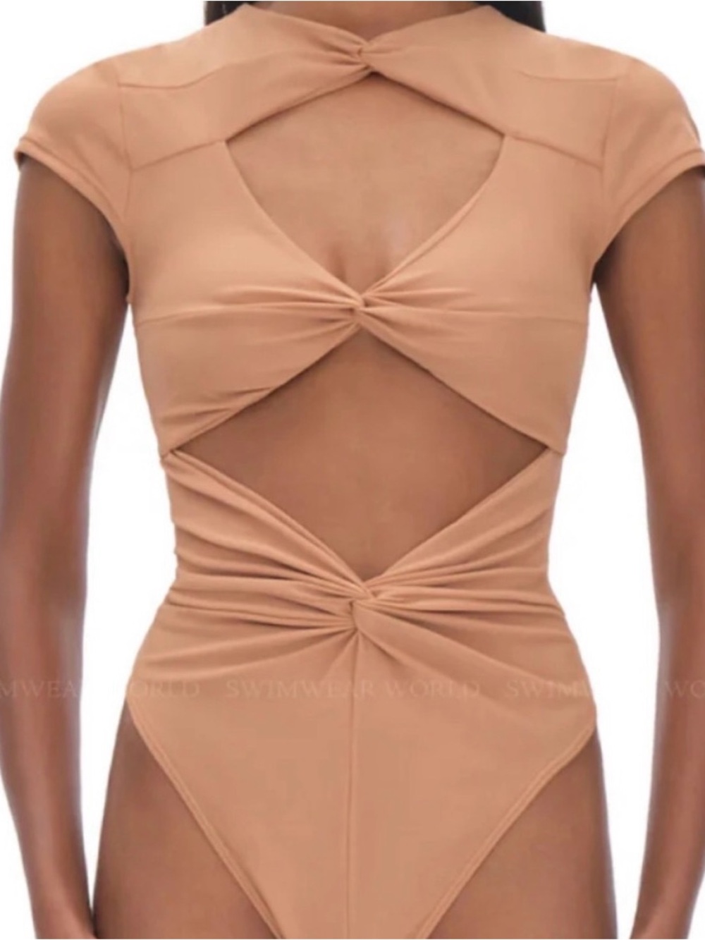 Andrea Iyamah Tan Cutout Twist One-Piece Swimsuit